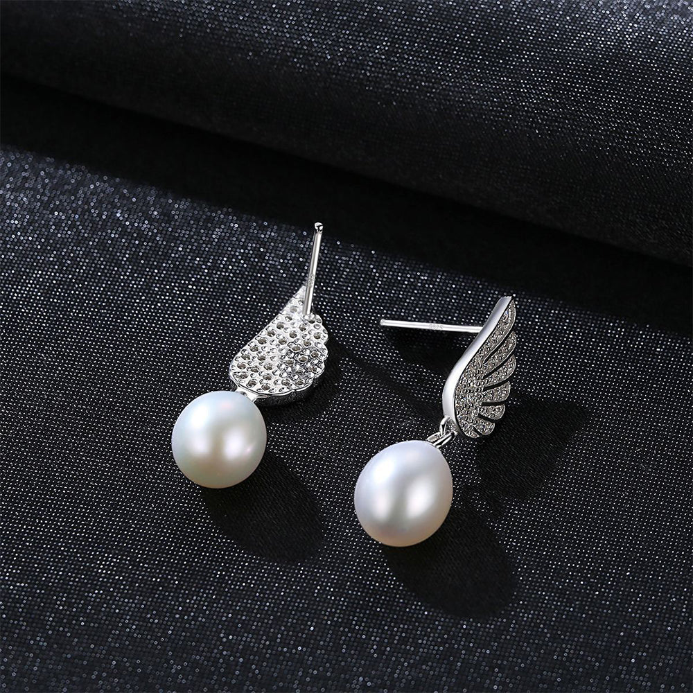 925 Sterling Silver Natural Pearl Long Drop Earrings Fashion Jewelry Gift for Women Girls