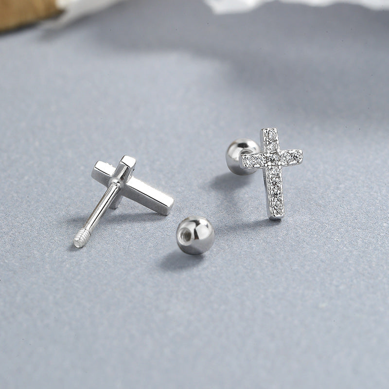 925 Sterling Silver Cross Screwed Earrings