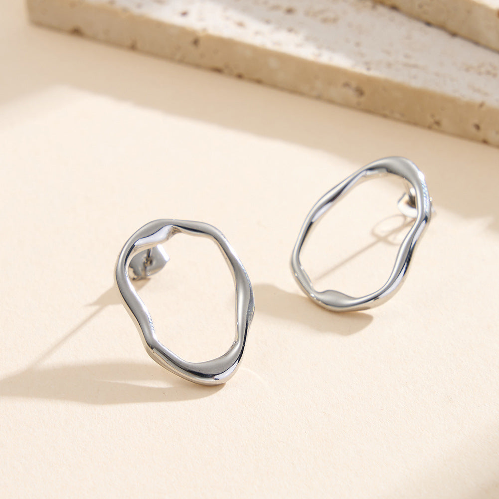 Gold Plated Stainless Steel Organic Irregular Wavy Open Hoop Stud Earrings