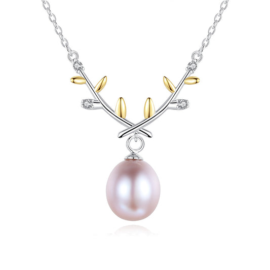 925 Sterling Silver Natural Pearl Drop Necklace Fashion Jewelry Gift for Women Girls