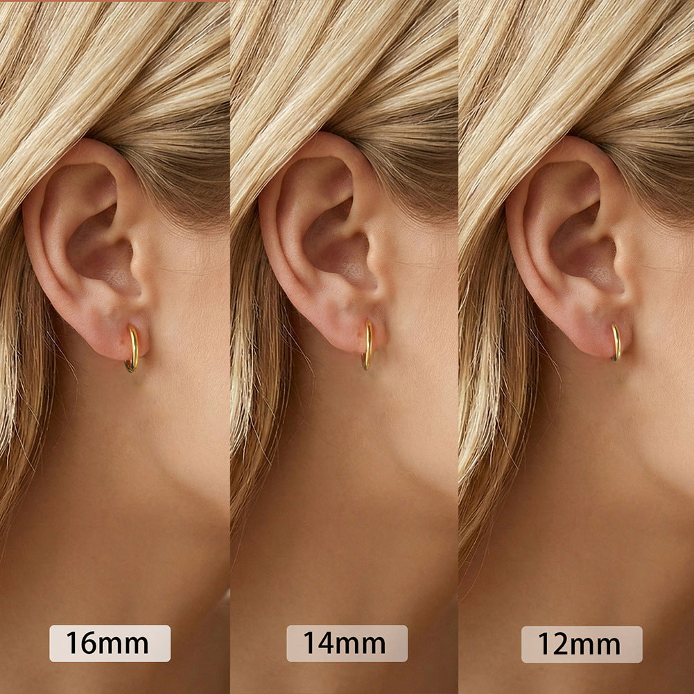 Gold Plated Stainless Steel Polished Round Huggie Hoop Earring Set, 3 Pairs