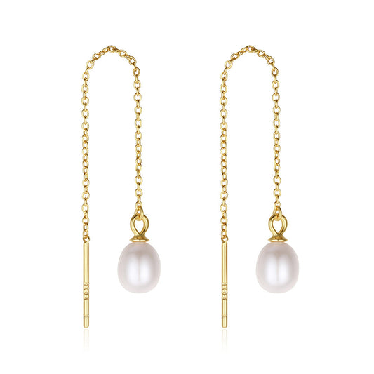 925 Sterling Silver Natural Pearl Earrings Fashion Jewelry Gift for Women Girl