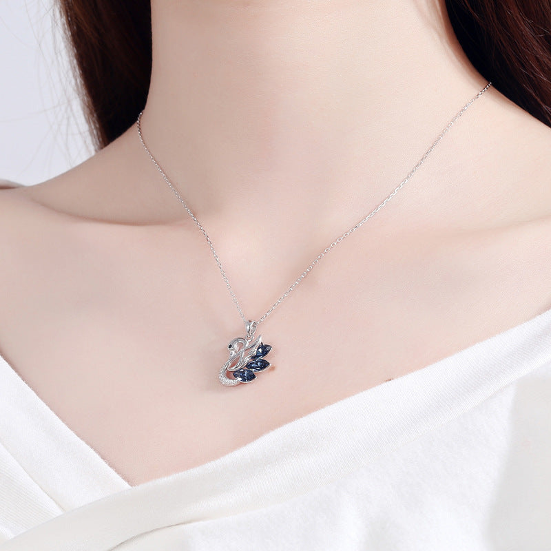 925 Sterling Silver Fashion Swan Pendant Necklace