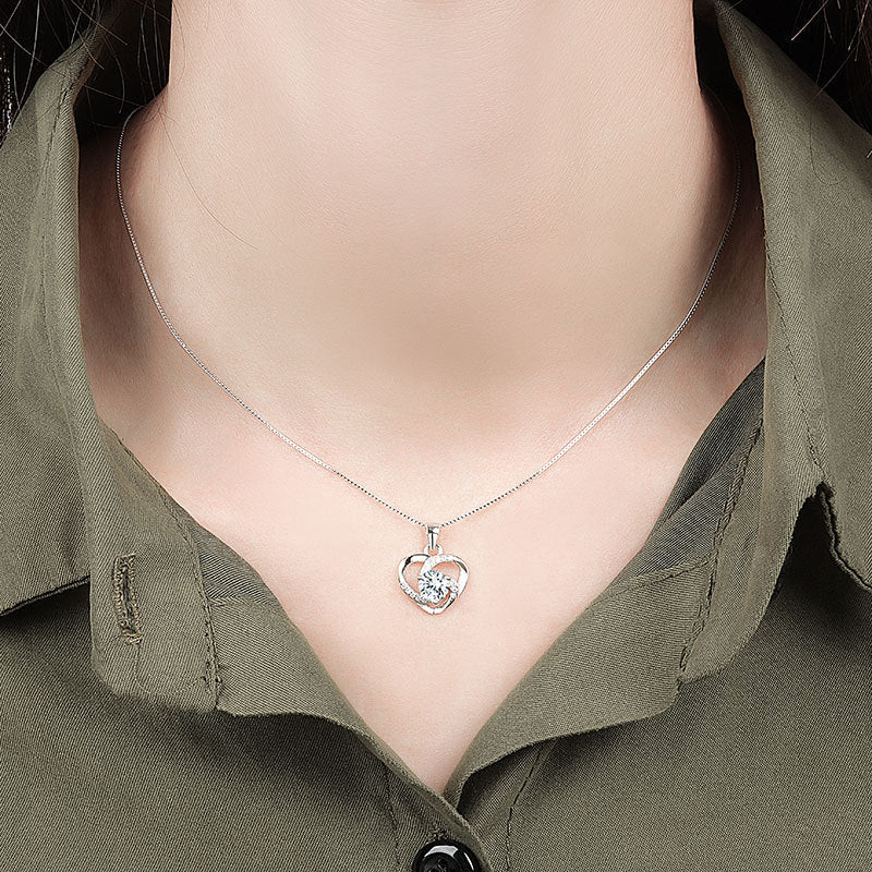925 Sterling Silver Fashion Zircon Heart Necklace