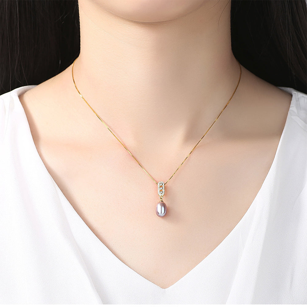 925 Sterling Silver Natural Pearl Drop Necklace Fashion Jewelry Gift for Women Girls