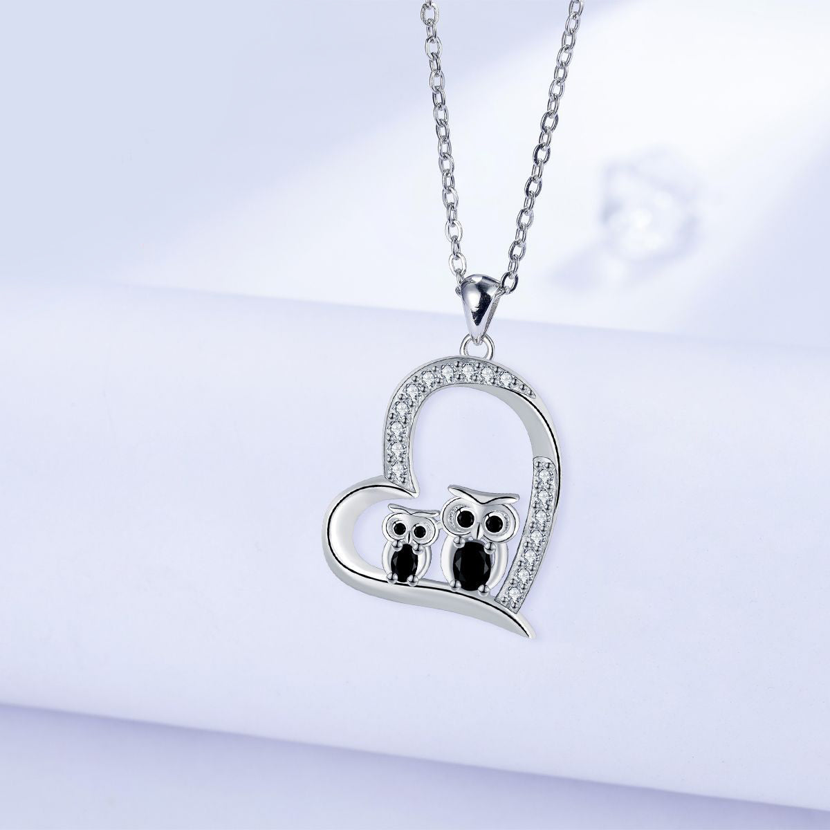 Copper With Silver Plated Heart Owls Pendant Necklace