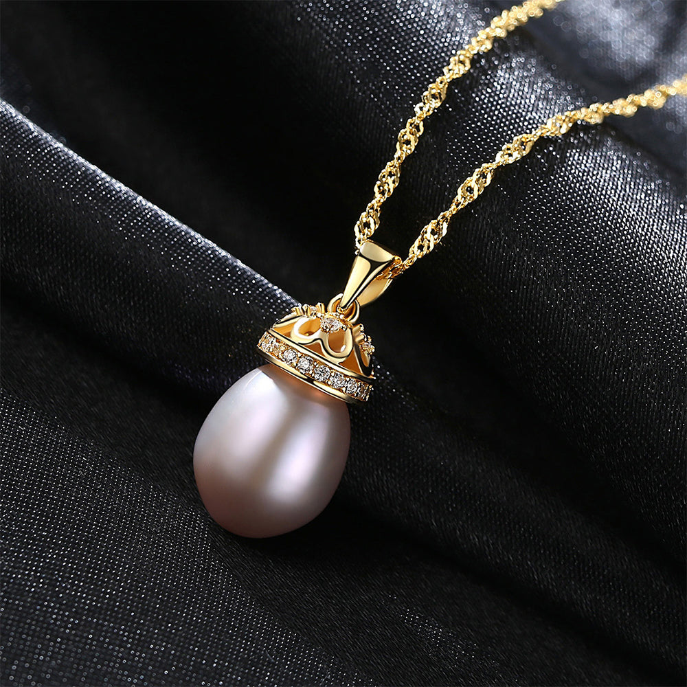 925 Sterling Silver Natural Pearl Drop Necklace Fashion Jewelry Gift for Women Girls