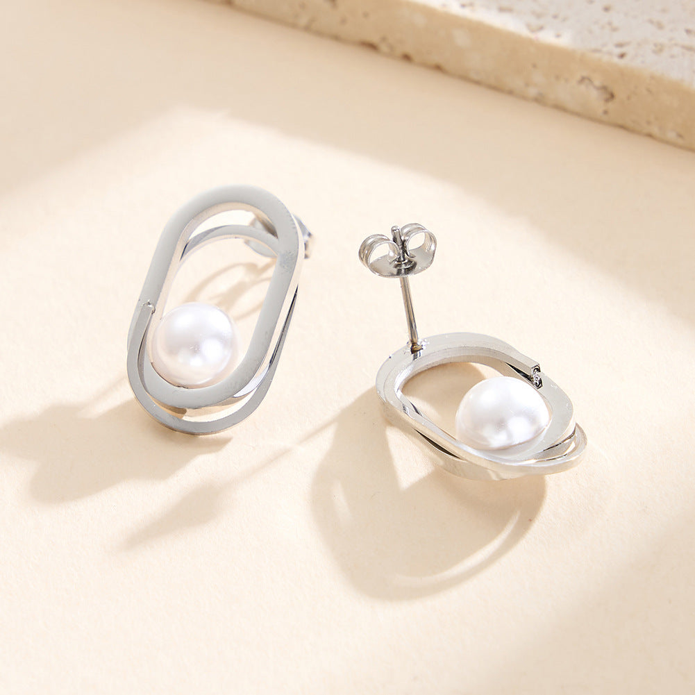Gold Plated Stainless Steel Teardrop Hook Earrings with Round CZ and Big Imitation Pearl