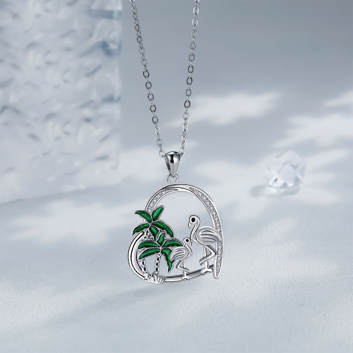 Copper With Silver Plated Birds Trees Pendant Necklace