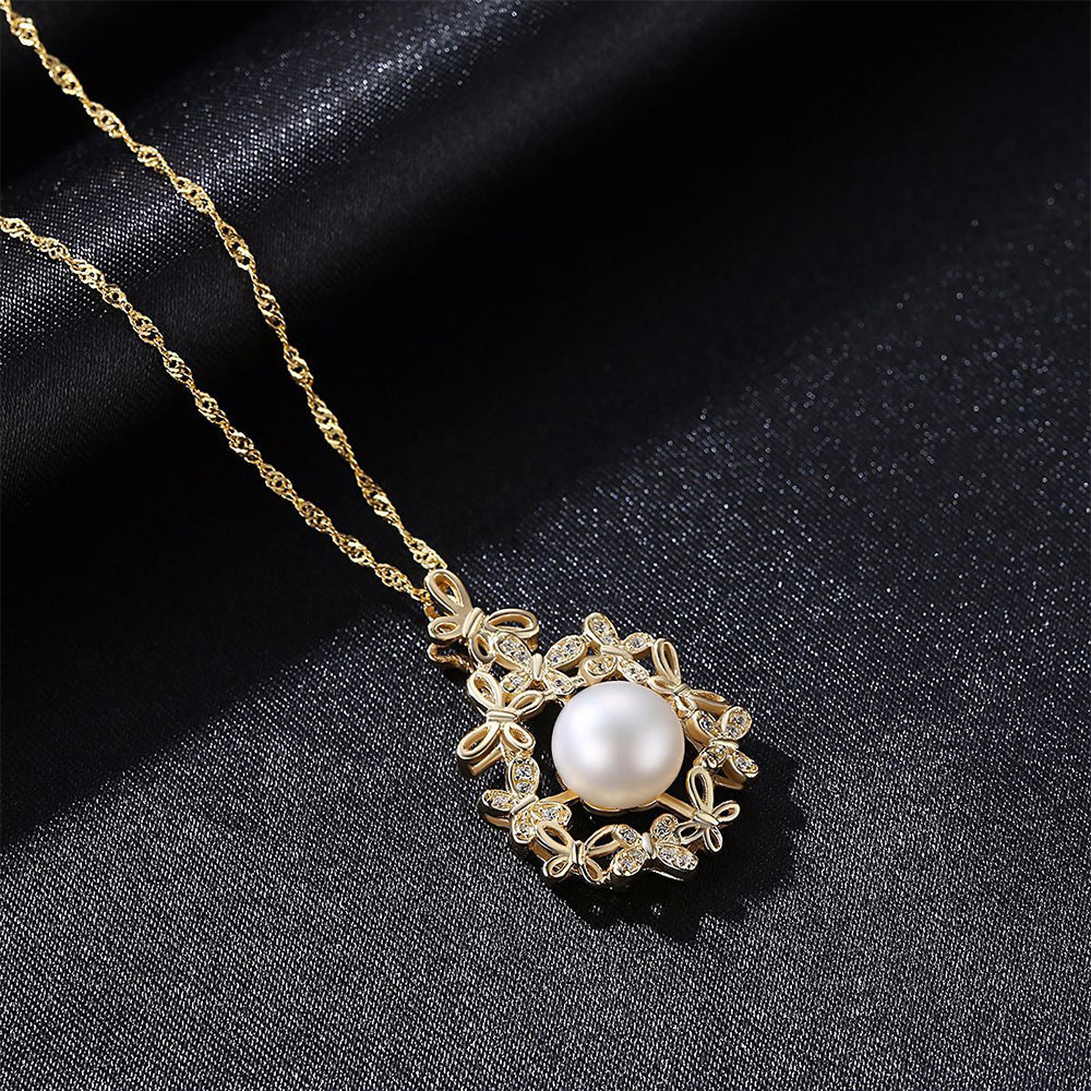 925 Sterling Silver Natural Pearl Drop Necklace Fashion Jewelry Gift for Women Girls