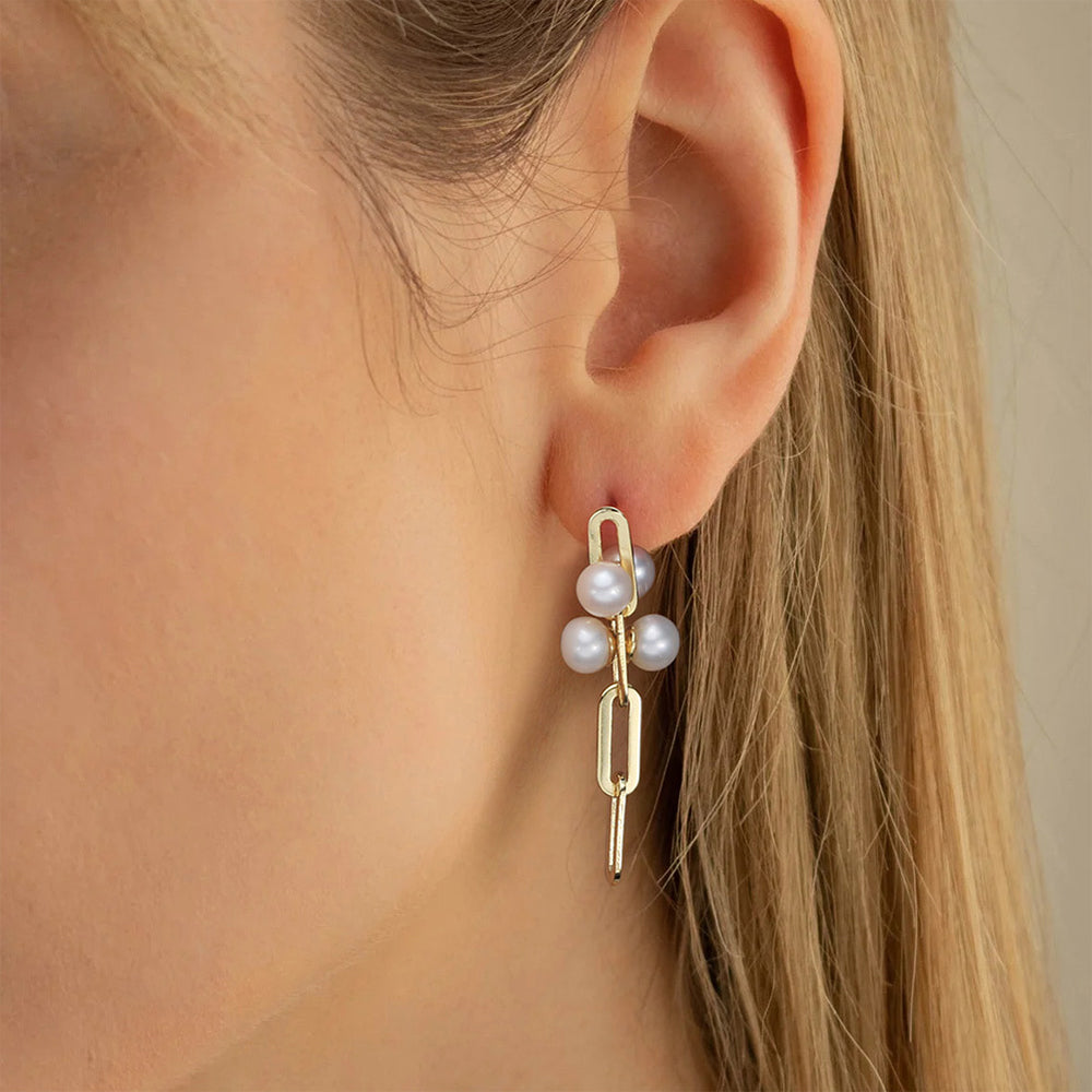 925 Sterling Silver Natural Pearl Huggie Earrings Fashion Jewelry Gift for Women Girl