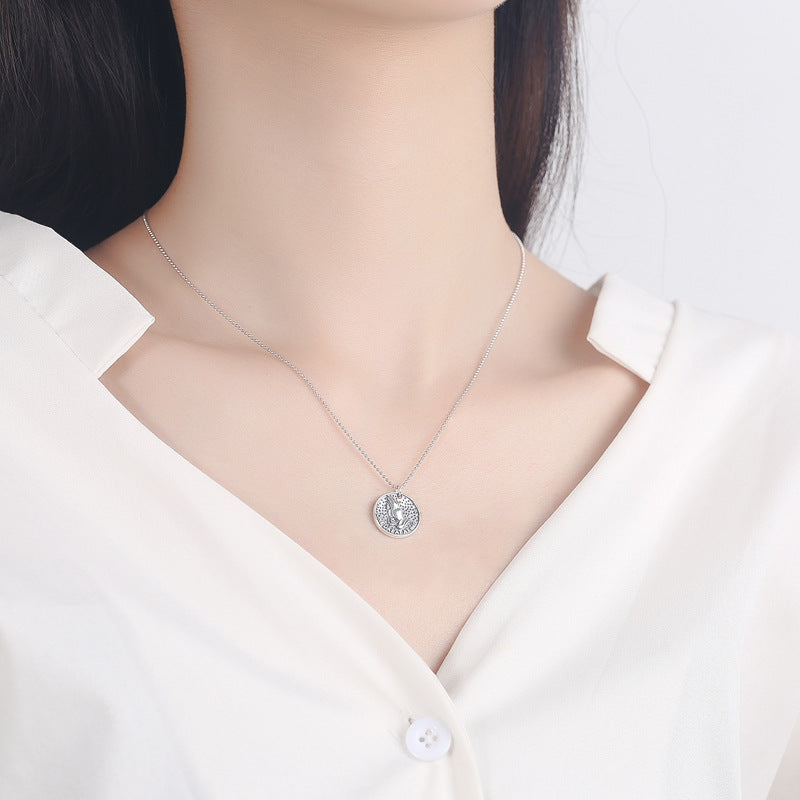 925 Sterling Silver Fashion Round Plate Necklace