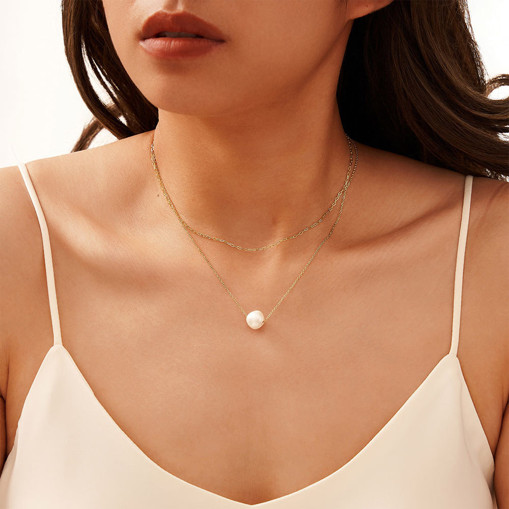 925 Sterling Silver Natural Pearl Necklace Fashion Jewelry Gift for Women Girls