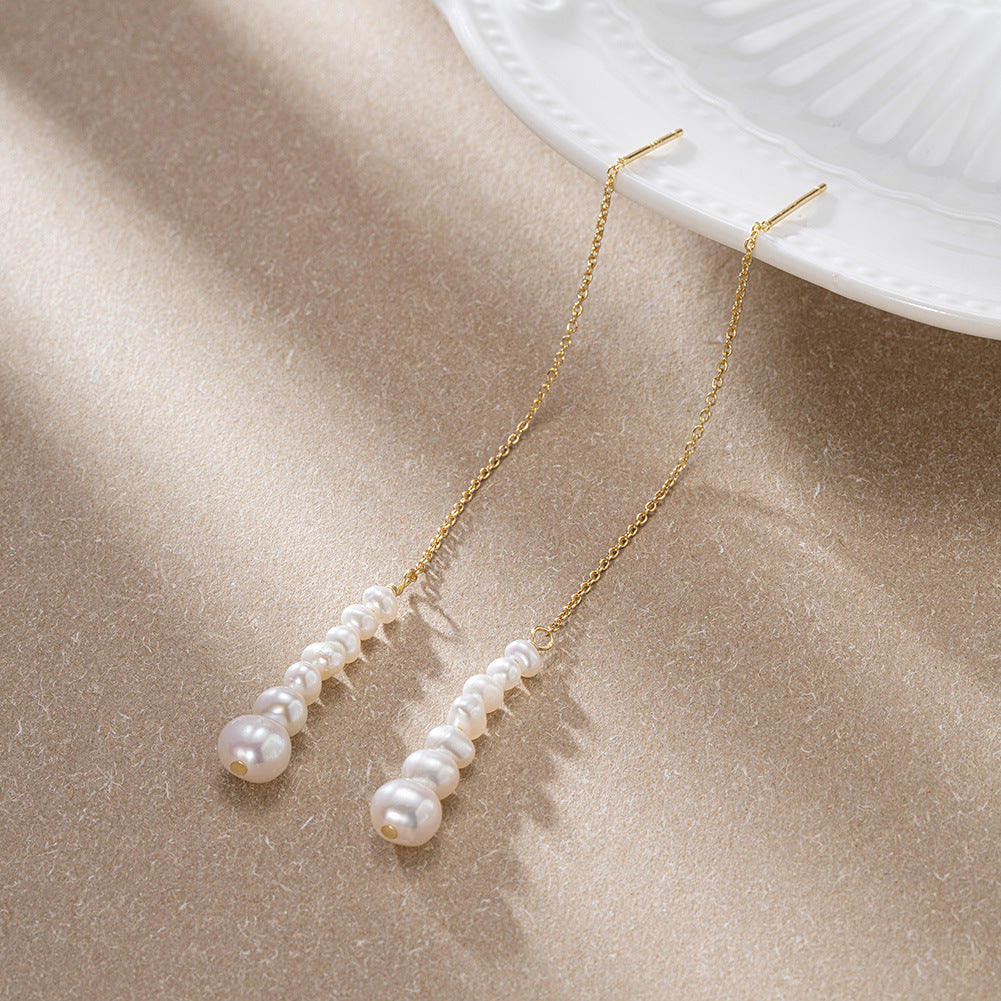 925 Sterling Silver Natural Pearl Earrings Fashion Jewelry Gift for Women Girl