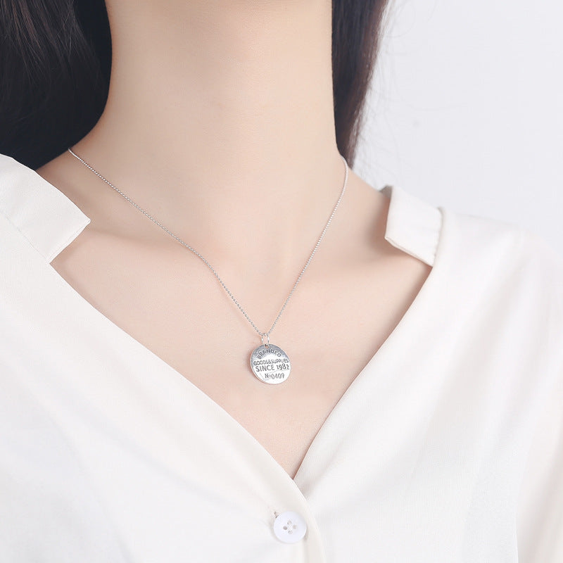 925 Sterling Silver Fashion Round Plate Necklace