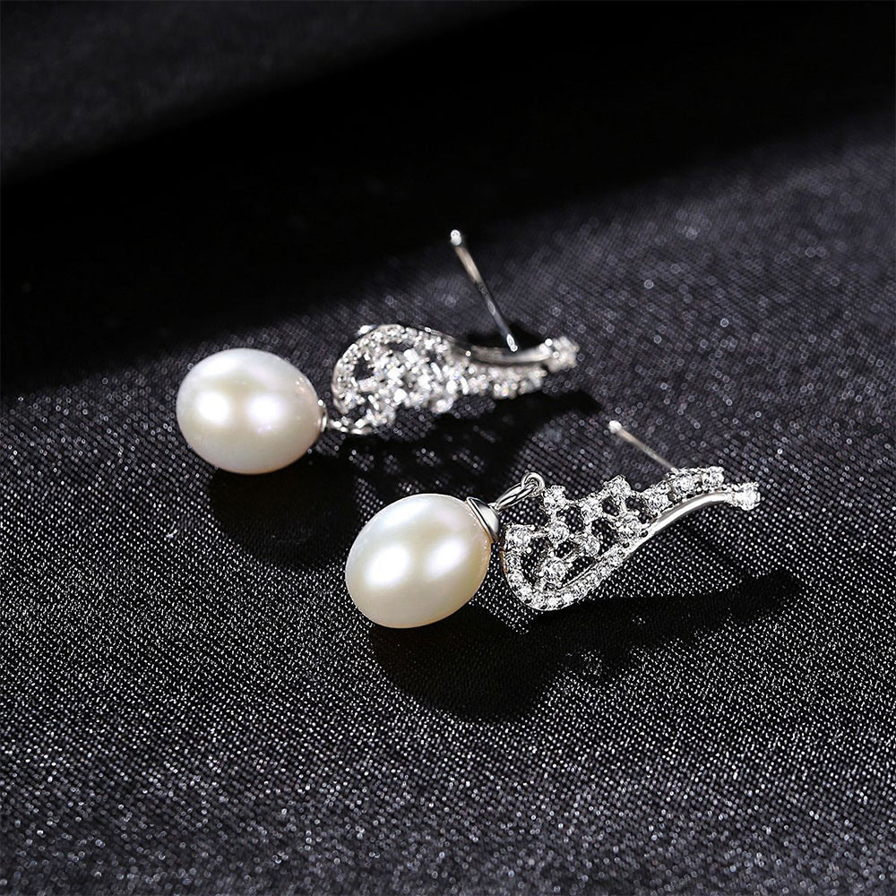 925 Sterling Silver Natural Pearl Drop Earrings Fashion Jewelry Gift for Women Girls