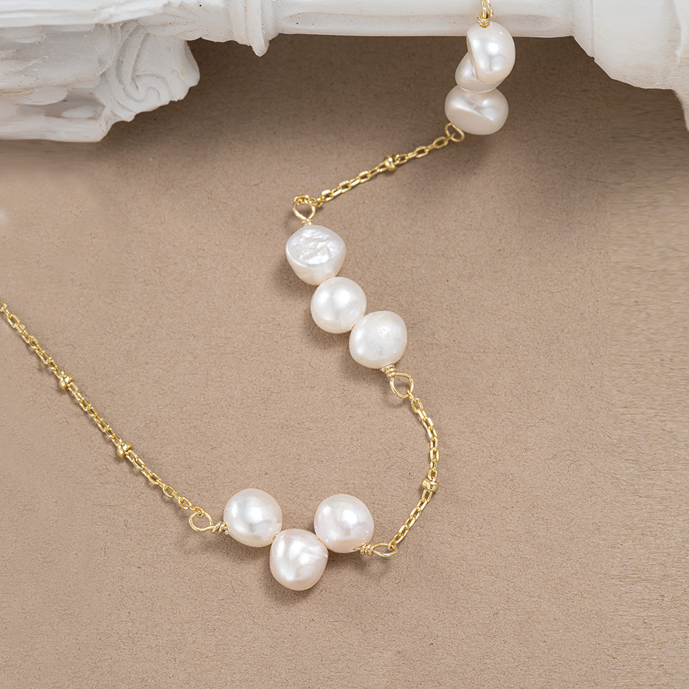 925 Sterling Silver Natural Pearl Necklace Fashion Jewelry Gift for Women Girls