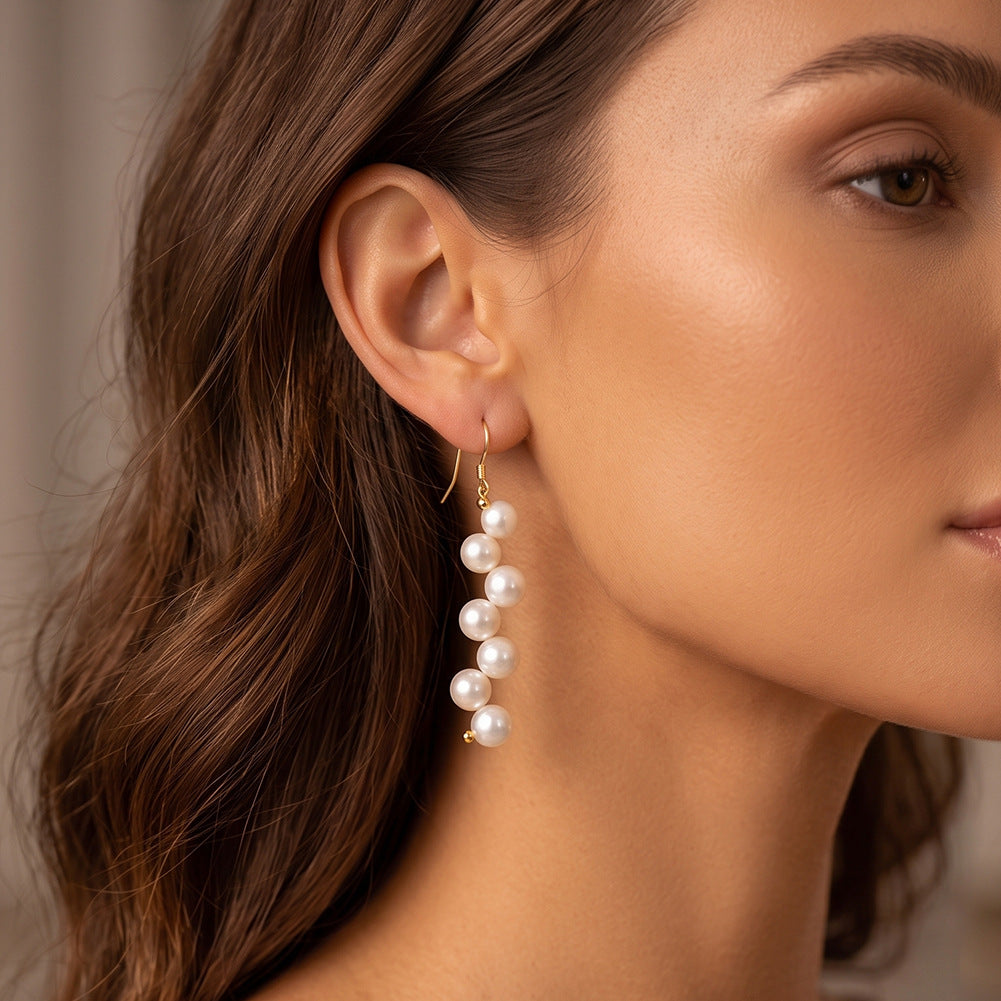 Pendientes de aro con perla natural en plata de ley 925, joyería de moda, regalo para mujeres y niñas.