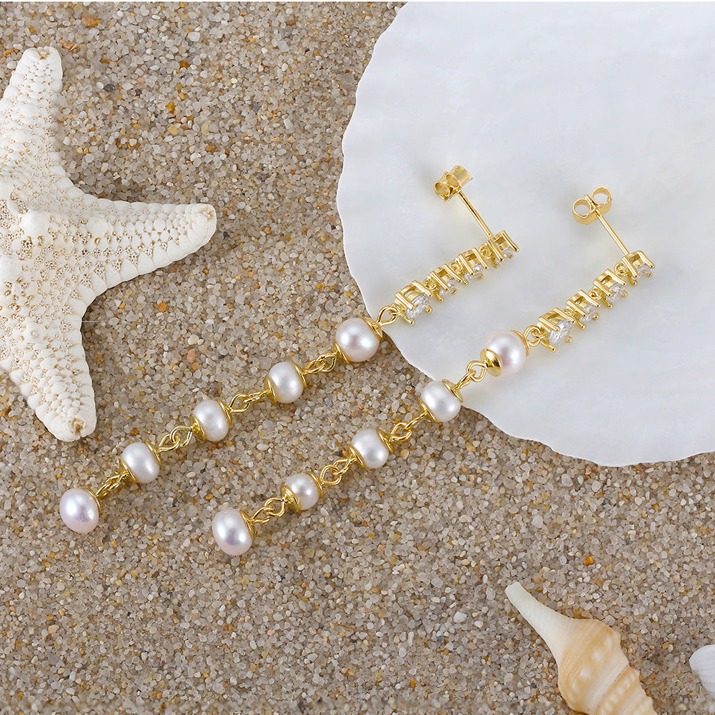 925 Sterling Silver Natural Pearl Earrings Fashion Jewelry Gift for Women Girl