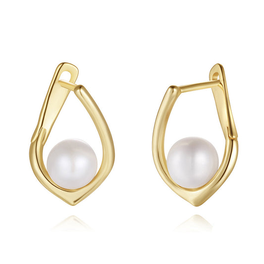 925 Sterling Silver Natural Pearl Earrings Fashion Jewelry Gift for Women Girl