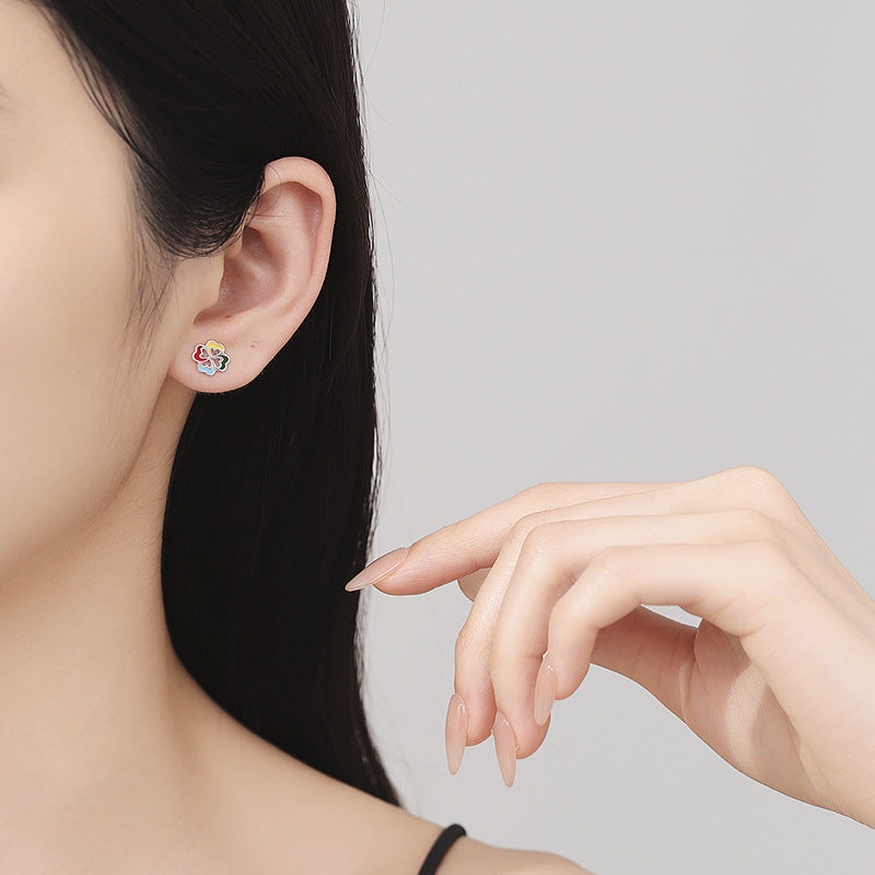 925 Sterling Silver Colorful Flower Screw Back Stud Earrings