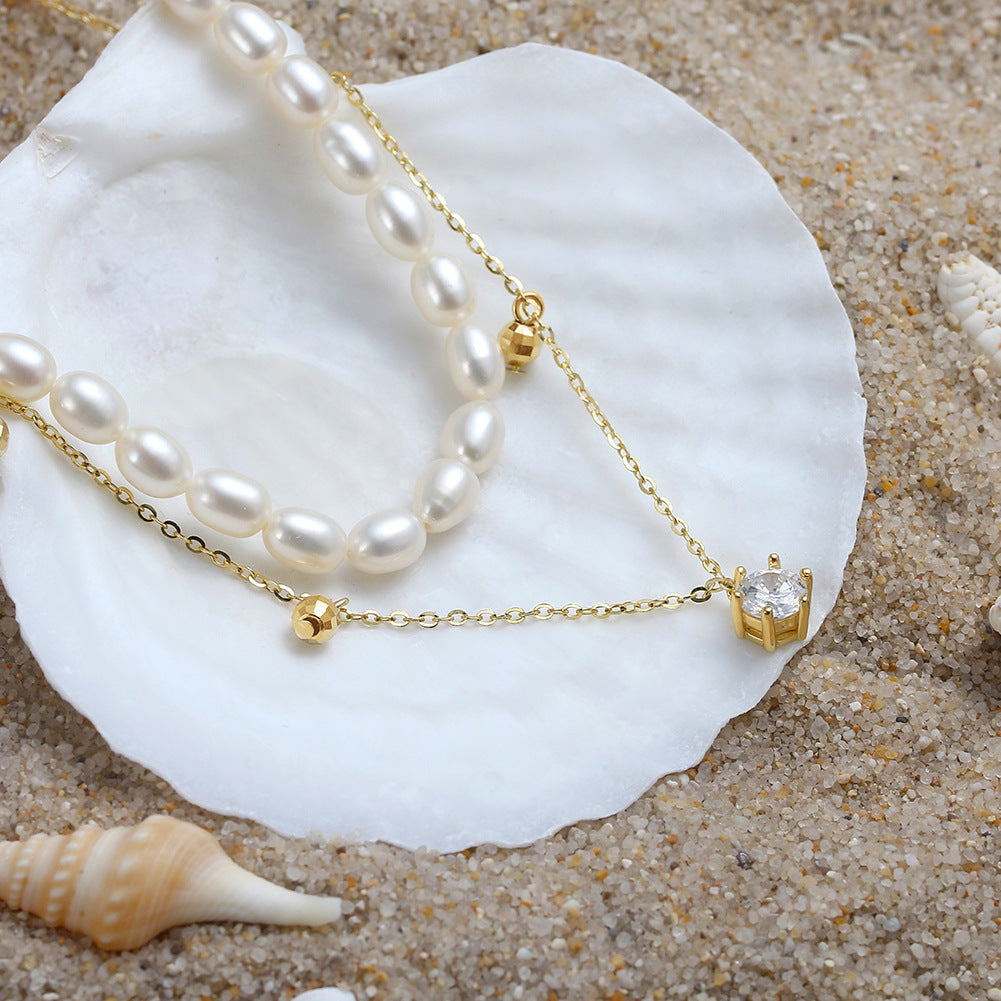 925 Sterling Silver Natural Pearl Necklace Fashion Jewelry Gift for Women Girls