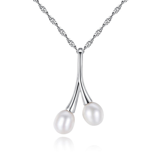 925 Sterling Silver Natural Pearl Drop Necklace Fashion Jewelry Gift for Women Girls