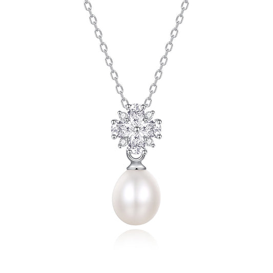 925 Sterling Silver Natural Pearl Drop Necklace Fashion Jewelry Gift for Women Girls