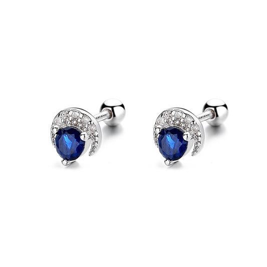 925 Sterling Silver Moon Screw Back Stud Earrings