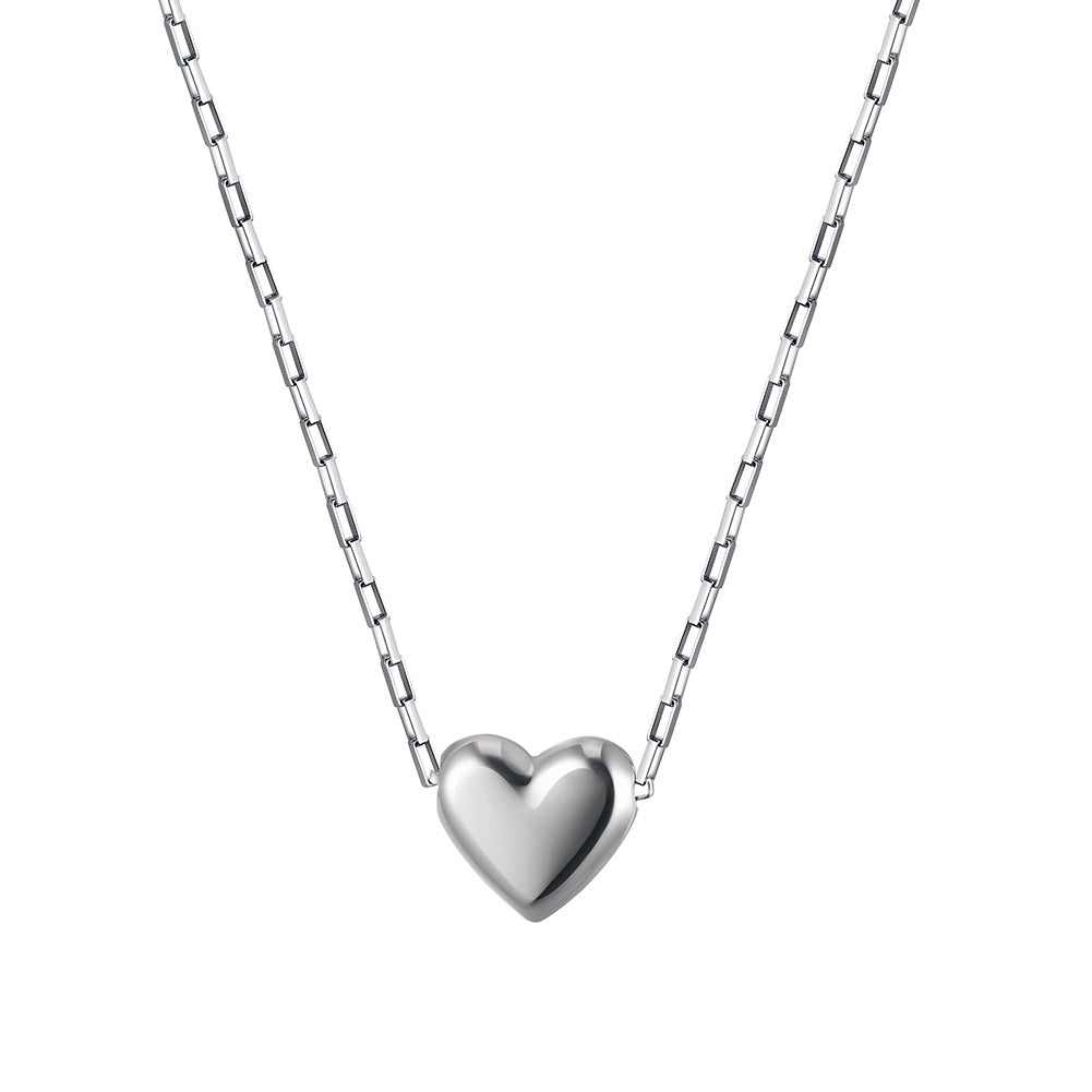 Gold Stainless Steel Puffy Heart Necklace, Polished 3D Solid Heart Charm on Box Link Chain