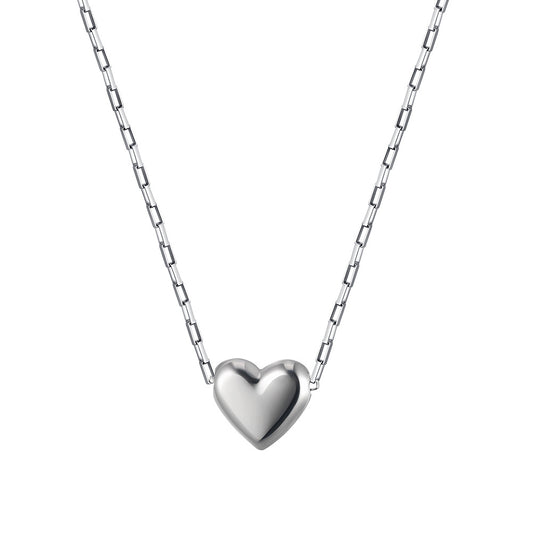 Gold Stainless Steel Puffy Heart Necklace, Polished 3D Solid Heart Charm on Box Link Chain