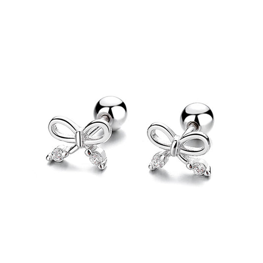 925 Sterling Silver Bow Screw Back Stud Earrings