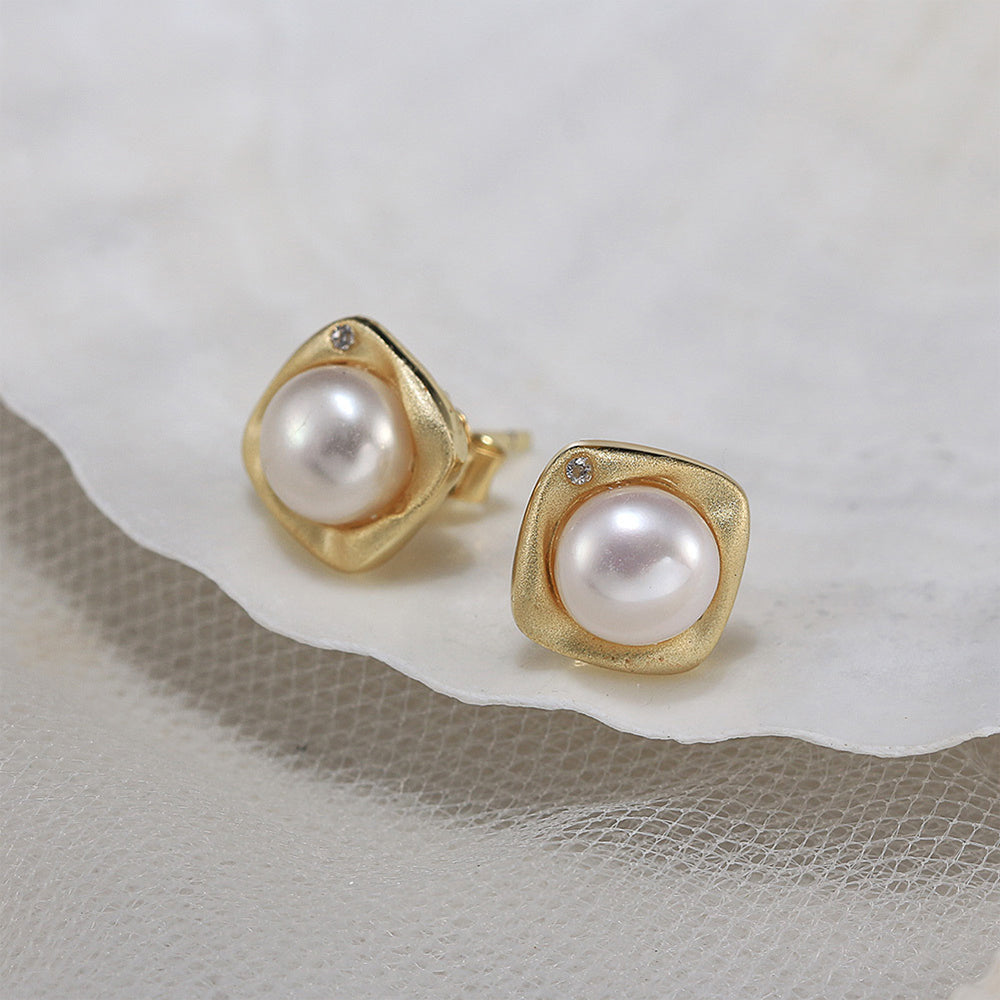 925 Sterling Silver Natural Pearl Earrings Fashion Jewelry Gift for Women Girl