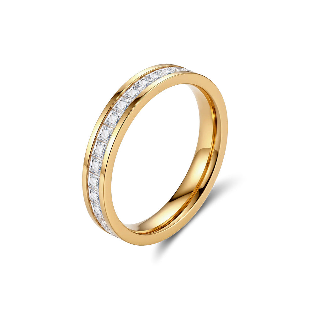 Gold Plated Stainless Steel Slim Half Eternity Band with Princess Cut CZ Inlay