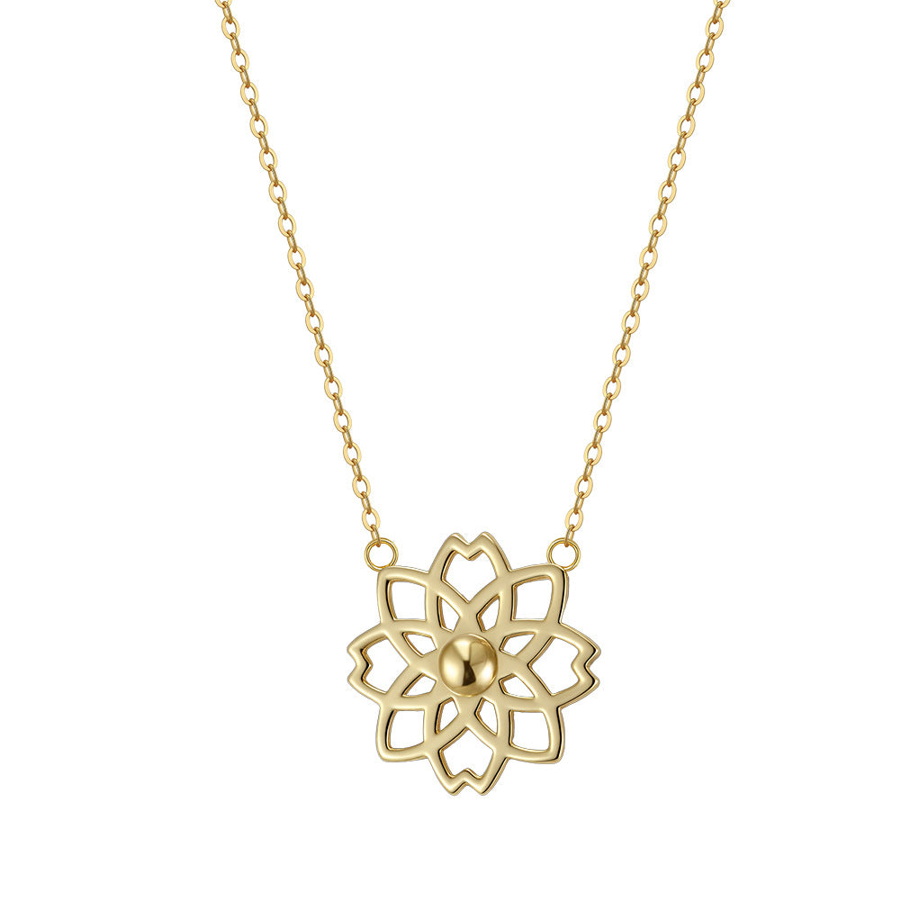 Stainless Steel Hollow Mandala Flower Necklace, Gold Plated Openwork Floral Pendant Necklace, Delicate Cutout Bloom Choker for Women