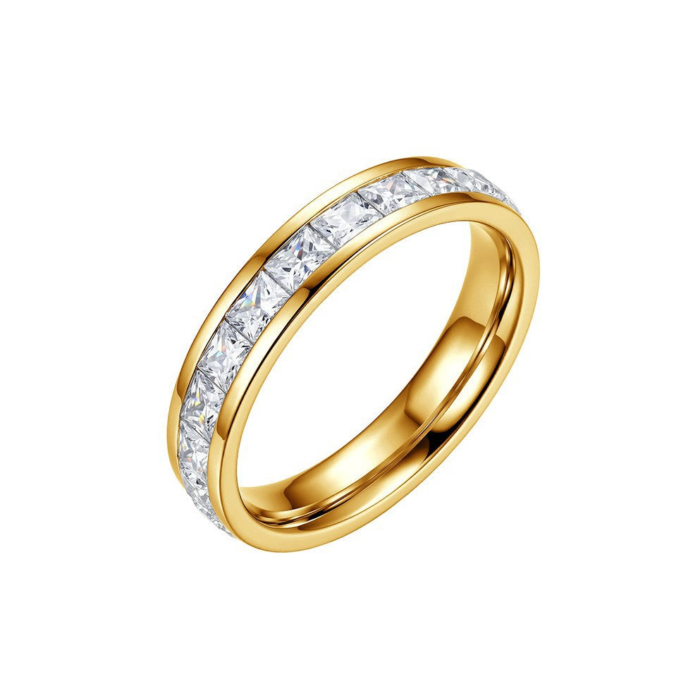 Gold Plated Stainless Steel Half Eternity Ring, Channel Set Princess Cut CZ Stones