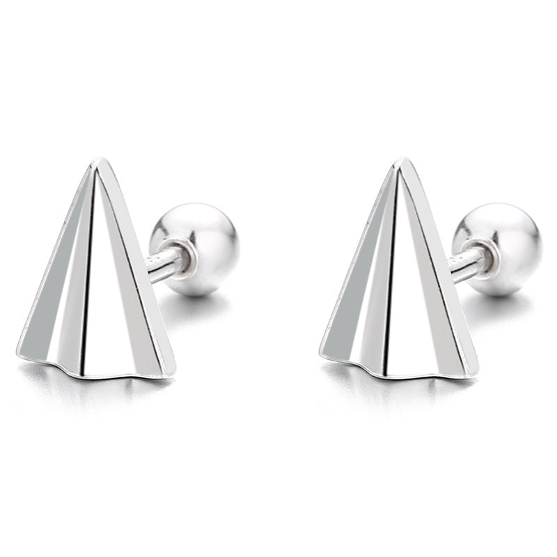925 Sterling Silver Paper Airplane Screw Back Stud Earrings