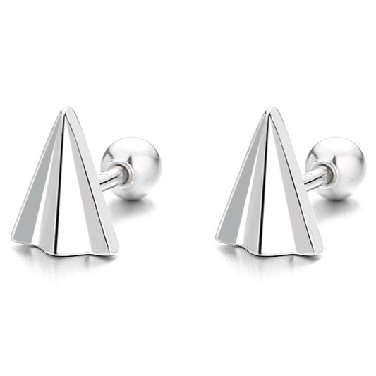 925 Sterling Silver Paper Airplane Screw Back Stud Earrings