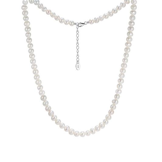 Graduated Lustrous White Freshwater Pearl Full Strand Necklace, Irregular Cultured Pearls S925 Silver Adjustable Chain