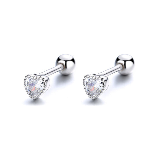 925 Sterling Silver Heart Screw Back Stud Earrings