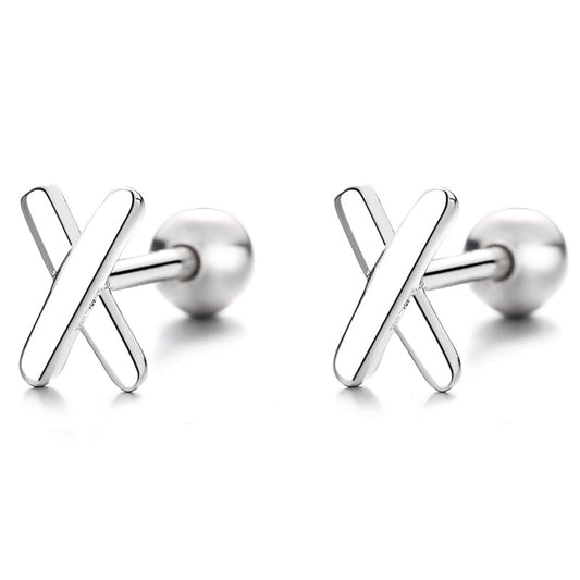 925 Sterling Silver X Screw Back Stud Earrings