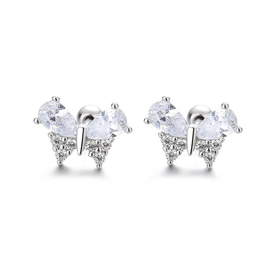 925 Sterling Silver Butterfly Screw Back Stud Earrings