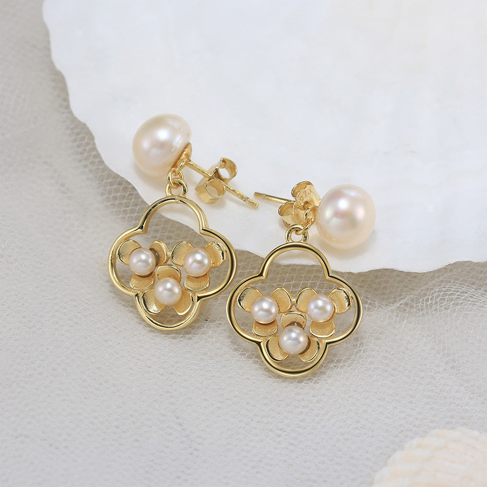925 Sterling Silver Natural Pearl Earrings Fashion Jewelry Gift for Women Girl