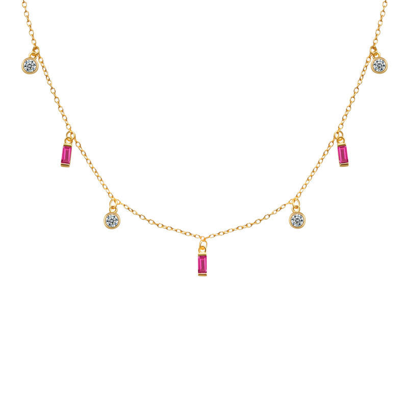 925 Sterling Silver Fashion Colorful Stones Necklace