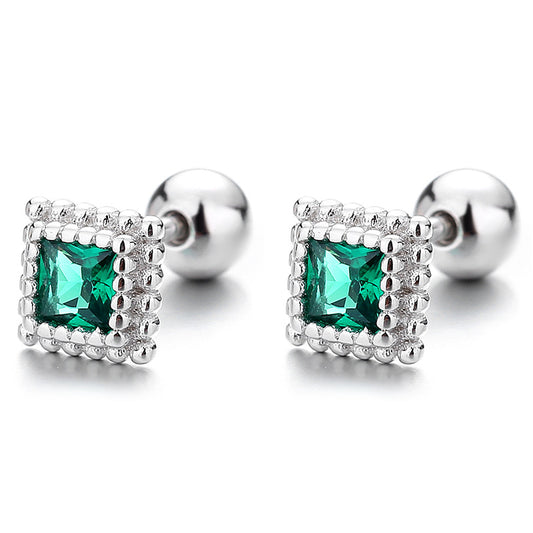925 Sterling Silver Zircon Screwed Earrings