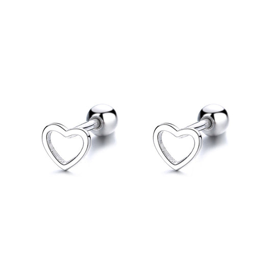 925 Sterling Silver Heart Screw Back Stud Earrings
