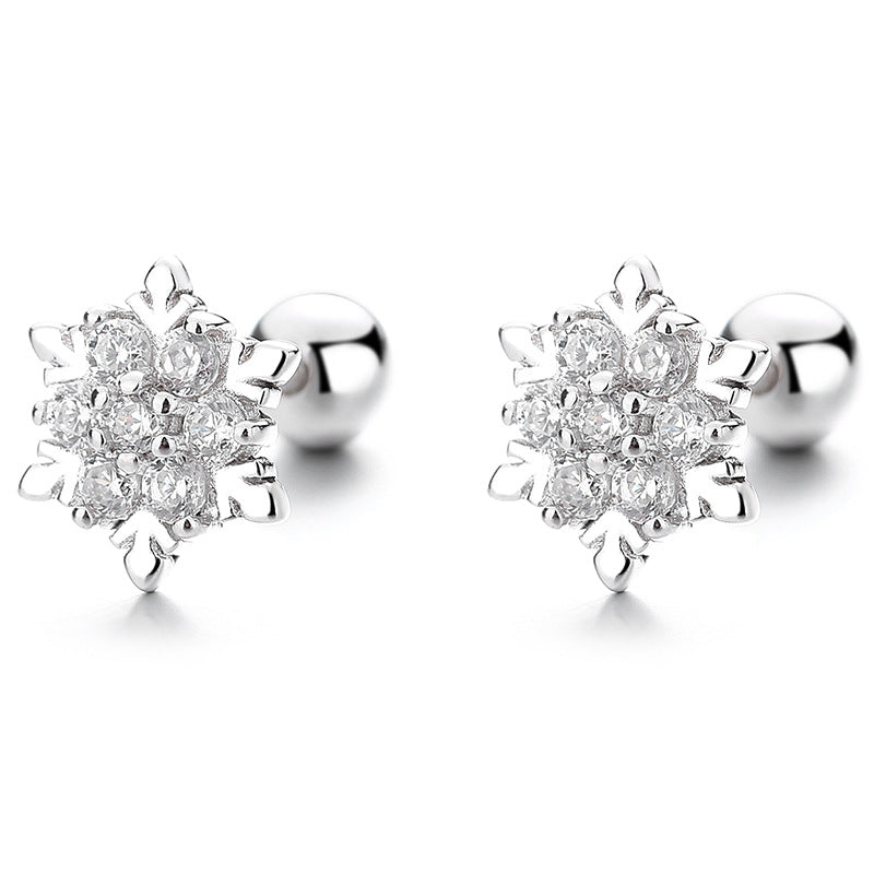 925 Sterling Silver Snowflake Screw Back Stud Earrings