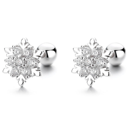925 Sterling Silver Snowflake Screw Back Stud Earrings