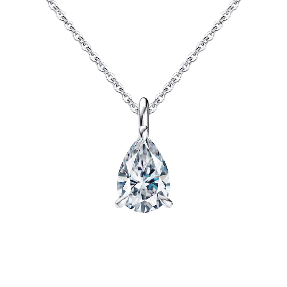 Gold Stainless Steel Pear Shape CZ Solitaire Pendant Necklace, Teardrop Clear Cubic Zirconia 3-Prong Setting Thin Cable Chain