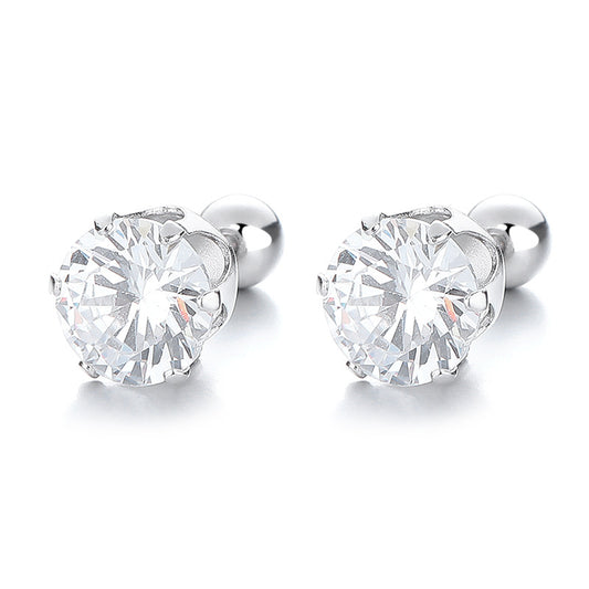 925 Sterling Silver Zircon Screw Back Stud Earrings